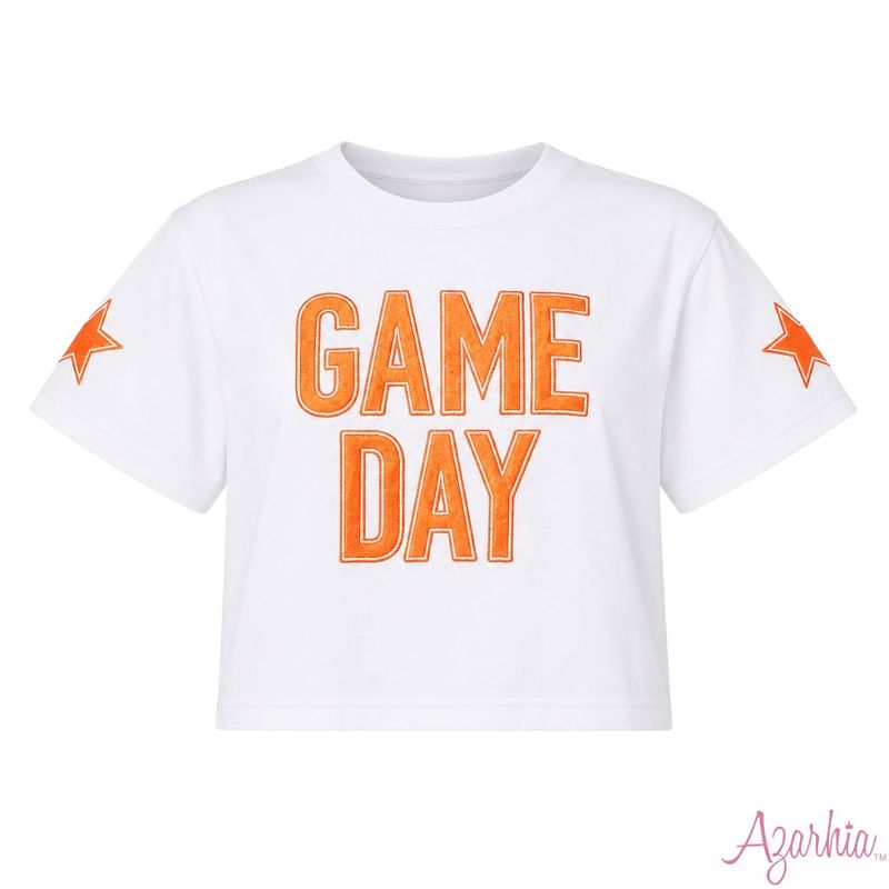 Orange Shimmer Applique Game Day Boxy Tee