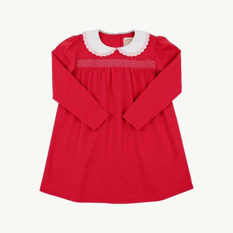 Long Sleeve Smocked Holly Day Dress- Richmond Red