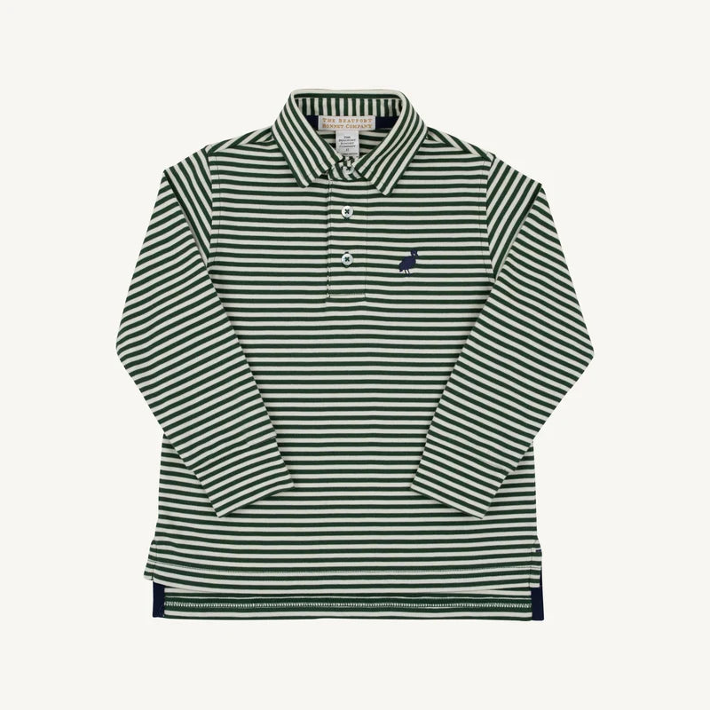 Prim and Proper LS Polo- Grier Green Palmetto Pearl Stripe