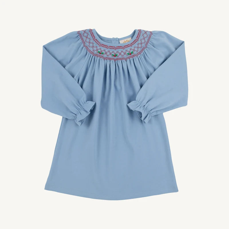 Long Sleeve Sandy Smocked Dress- Barrington Blue Richmond Red Stripe