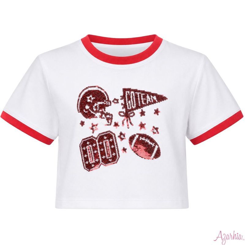 Red Sequin Football Elements Boxy Tee