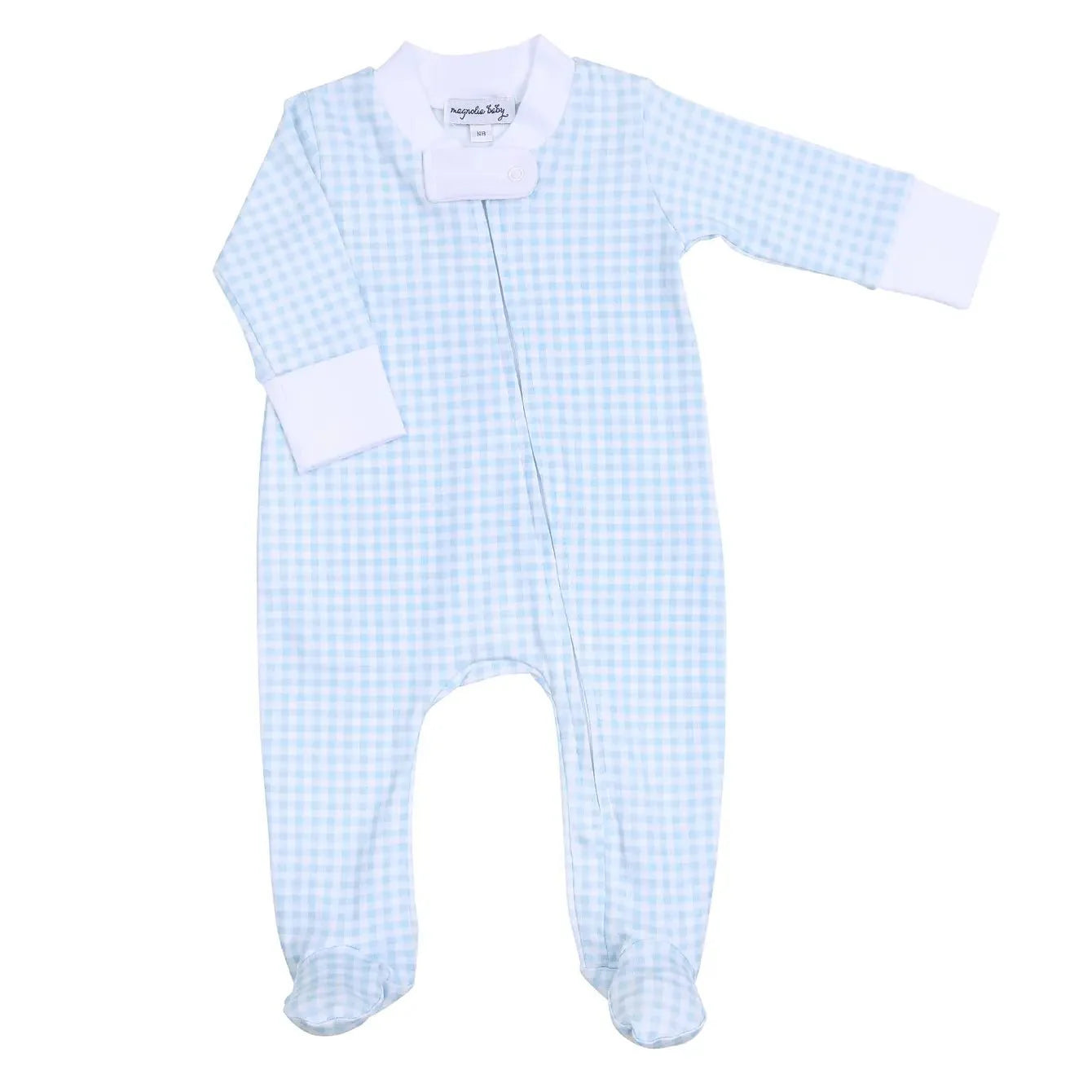 Mini Checks Zip Footie- Blue