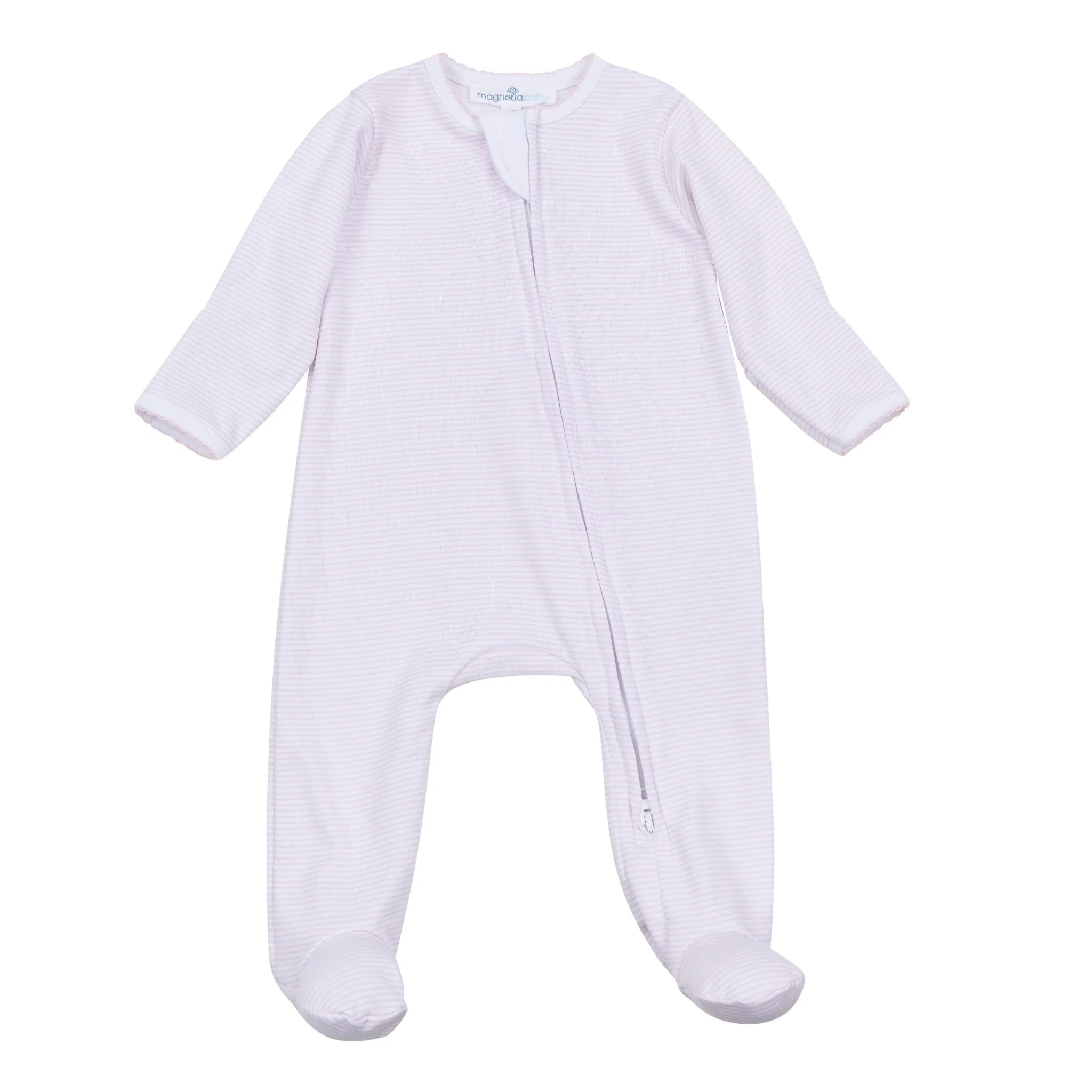 Mini Stripes Zip Footie- Pink