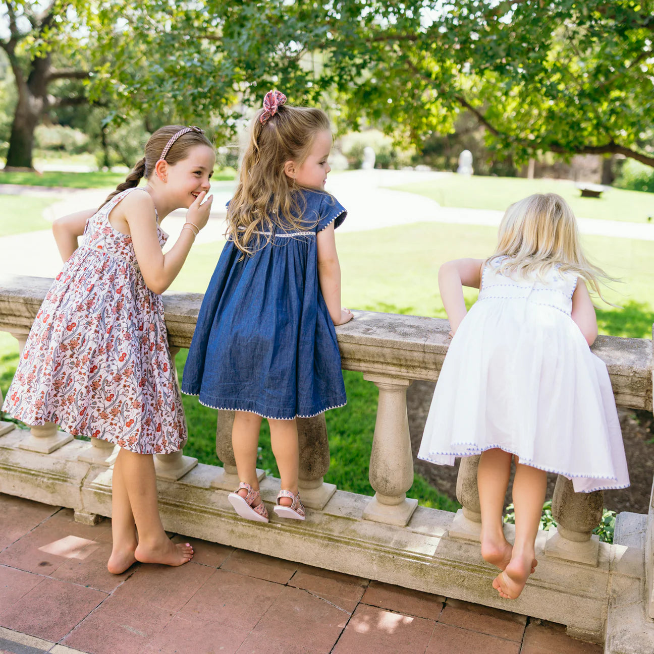 girls chambray embroidered cap sleeve dress