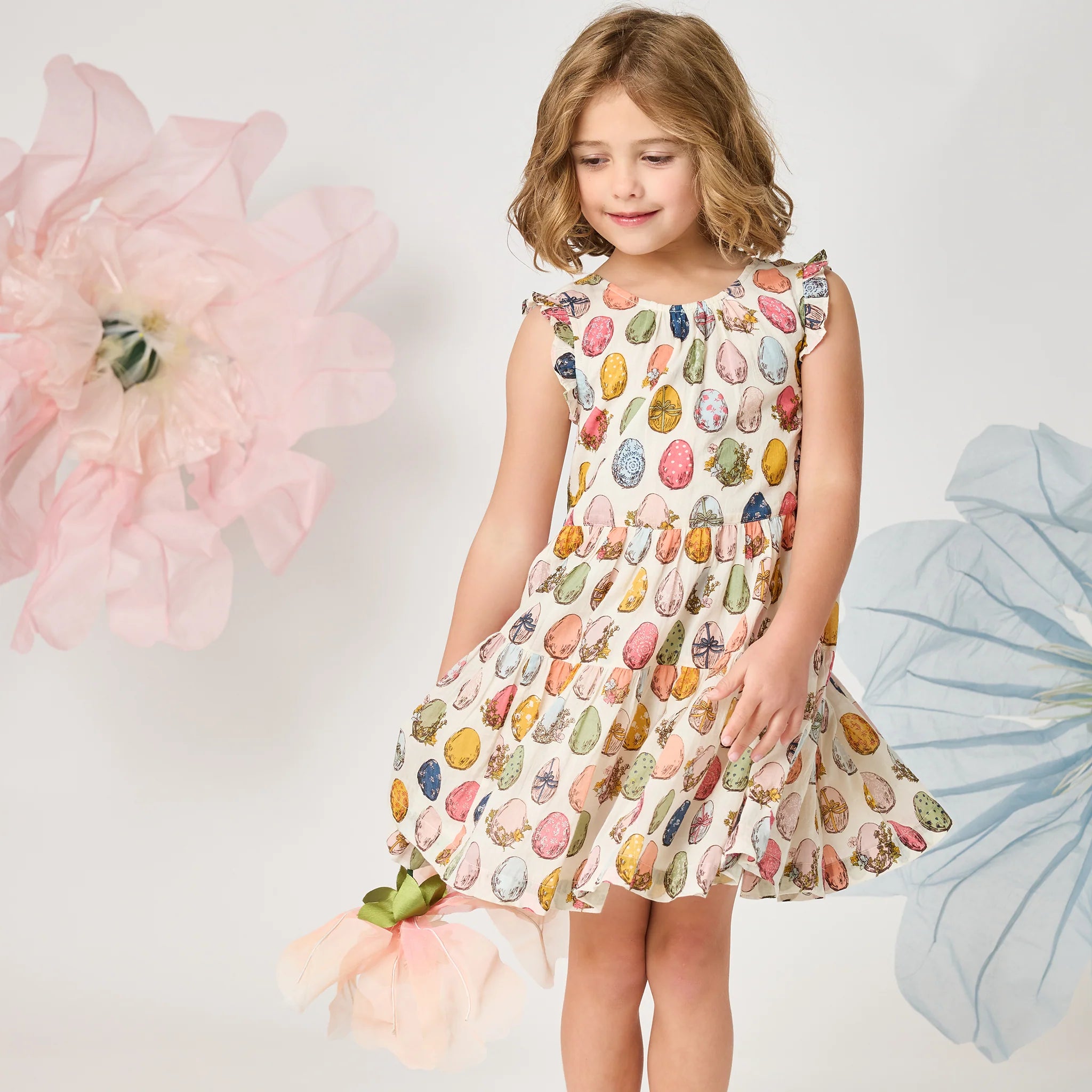 Girls Eloise Ruffle Dress- Multi Eggs