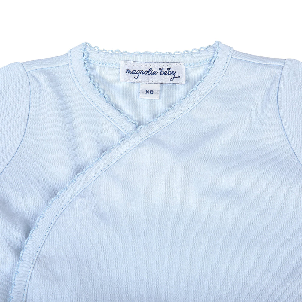 Light Blue Wrap Top + Footed Pant Set