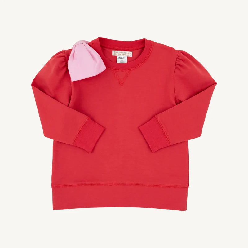 Puff Sleeve Cassidy Comfy Crewneck- Richmond Red Pier Party Pink