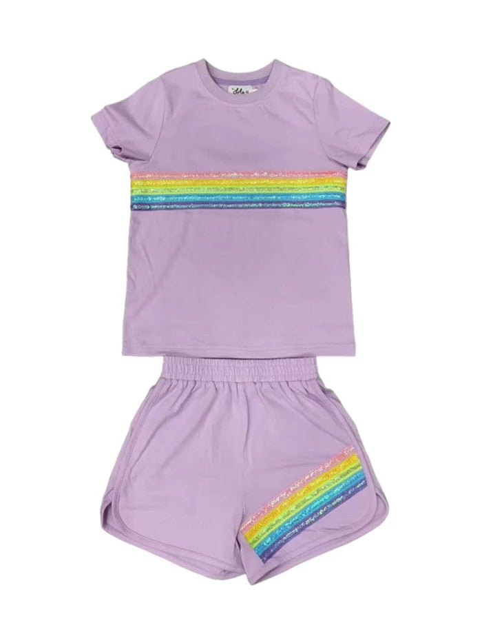 Rainbow Sequin Short Set- Lavender