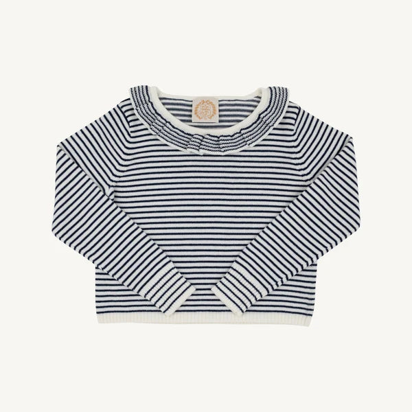 Reece Ruffle Sweater- Nantucket Navy Palmetto Pearl Stripe