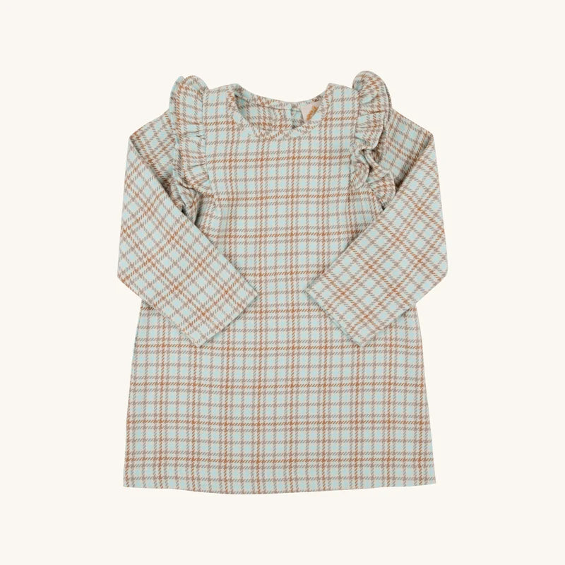 Long Sleeve Ruehling Ruffle Dress- Henry Clay Houndstooth