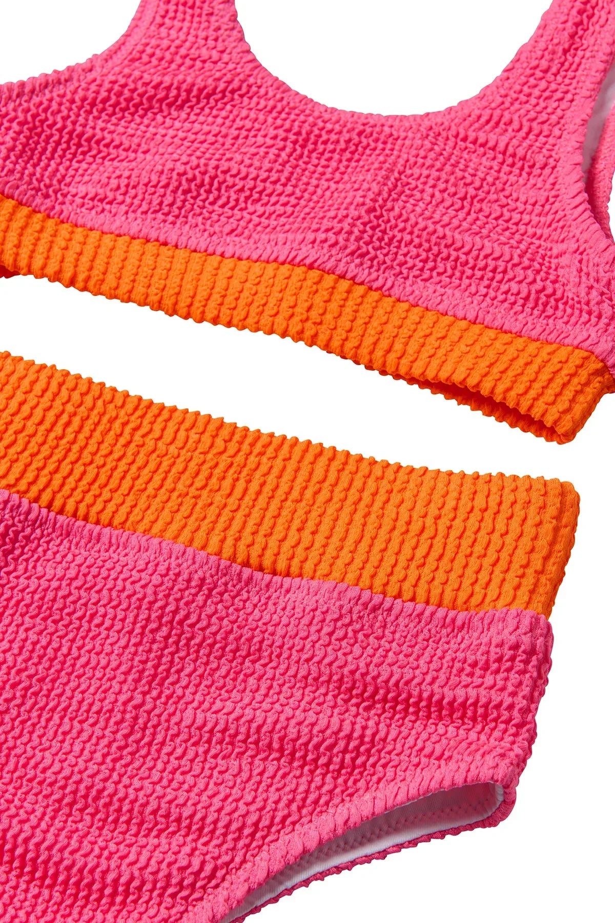 Crinkle Color Block Two Piece Swimsuit- Neon