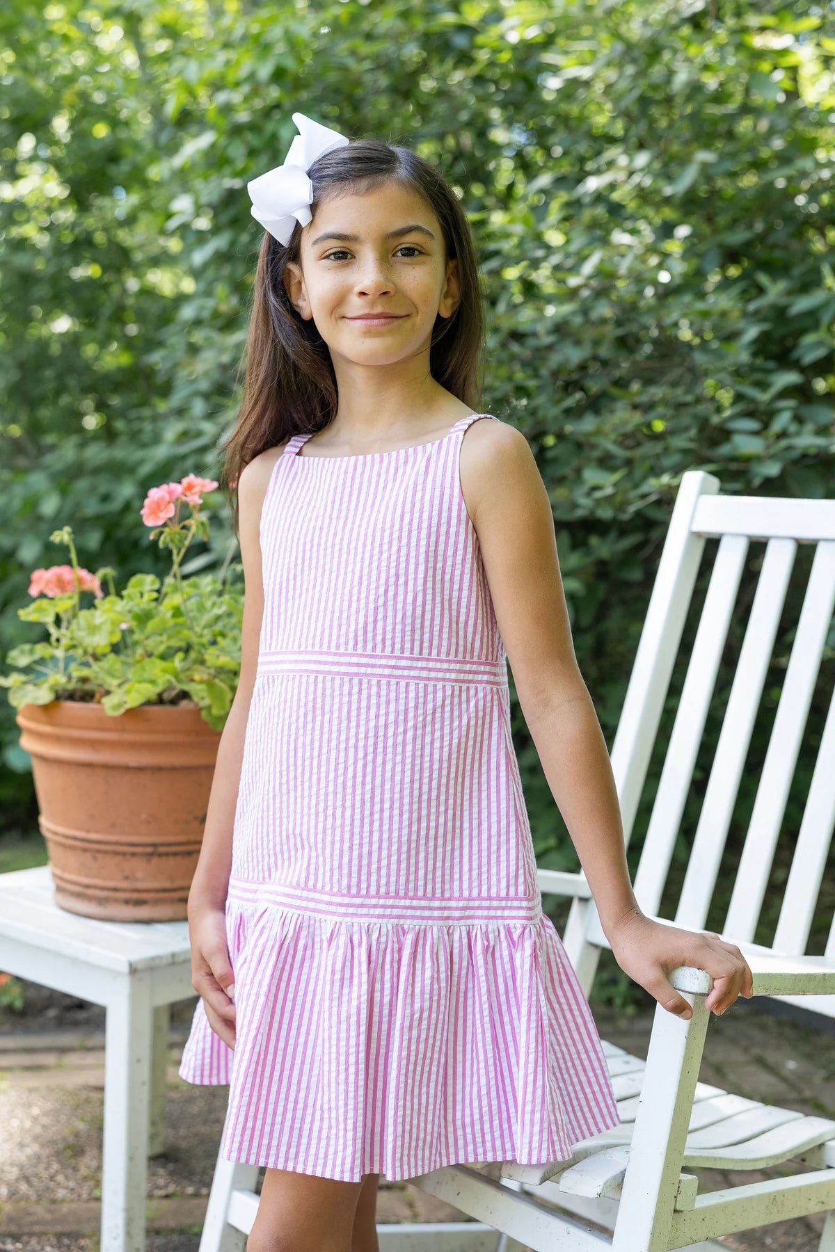 Seersucker Dress With Hem Ruffle