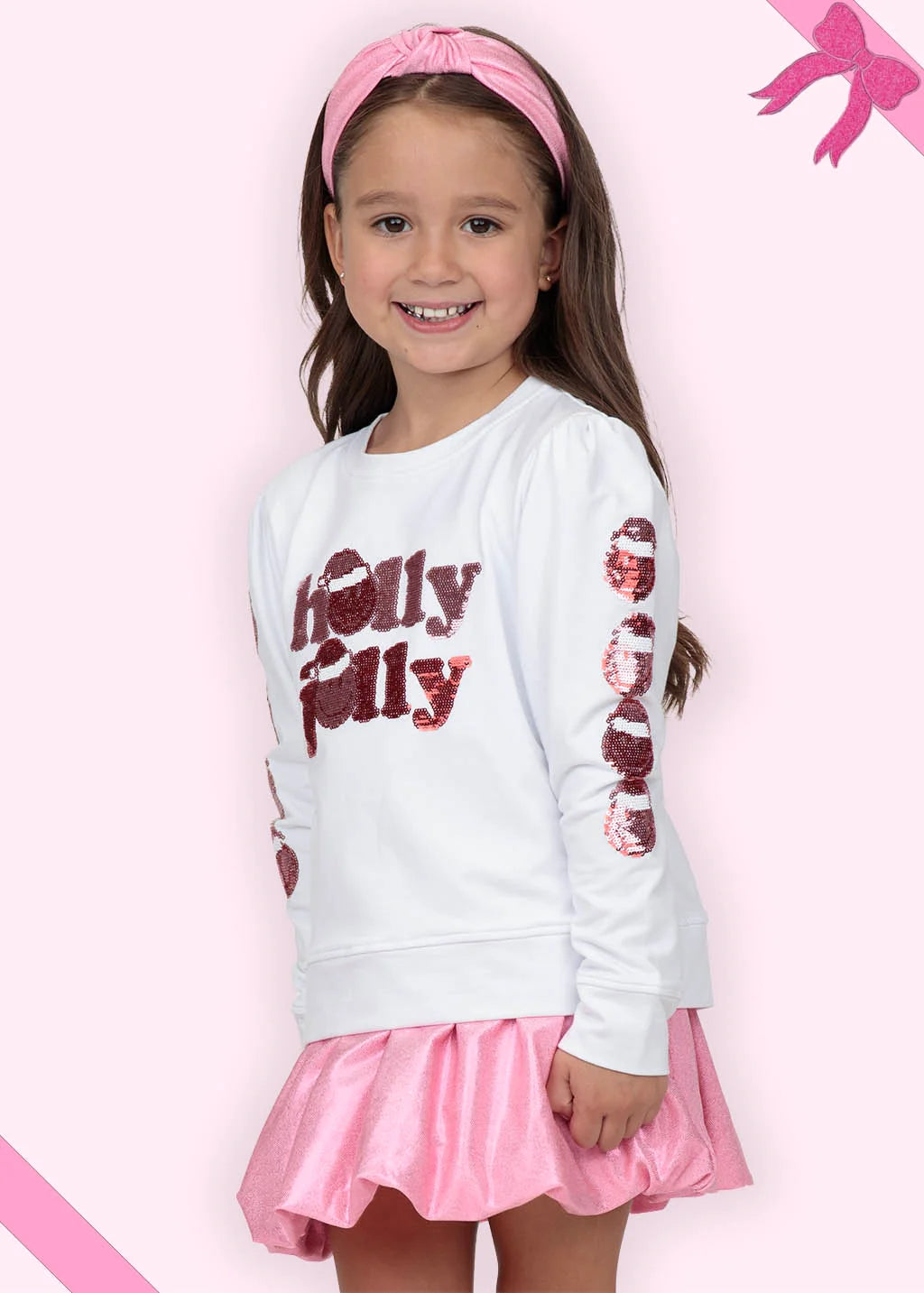 Sequin Holly Jolly Smiley Sleeve Sweatshirt