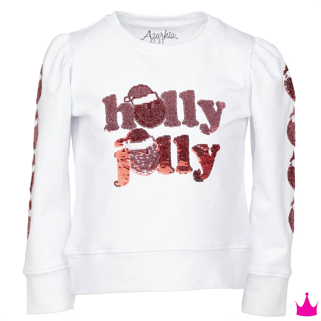 Sequin Holly Jolly Smiley Sleeve Sweatshirt