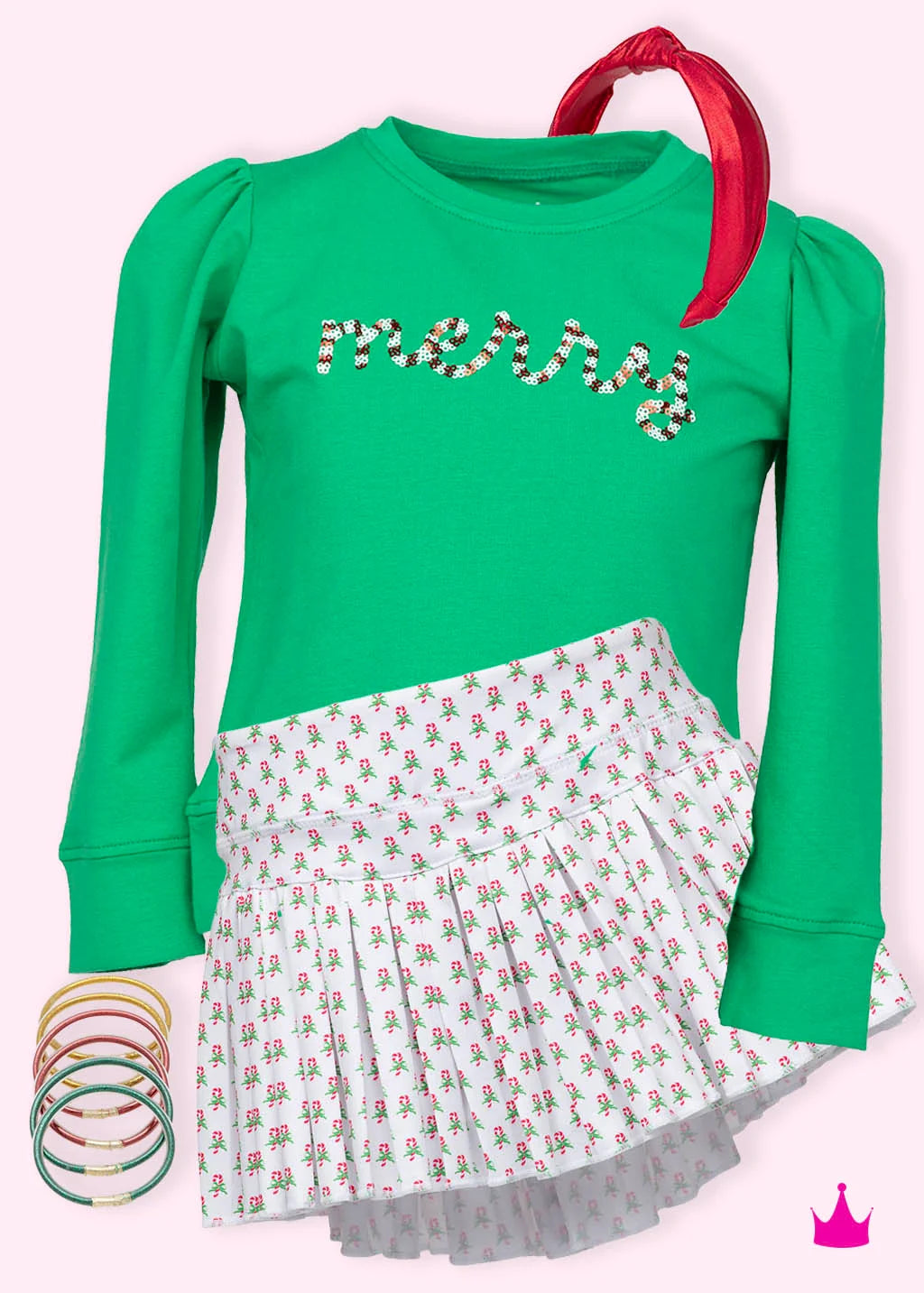 Candy Cane Print Pleated Skort