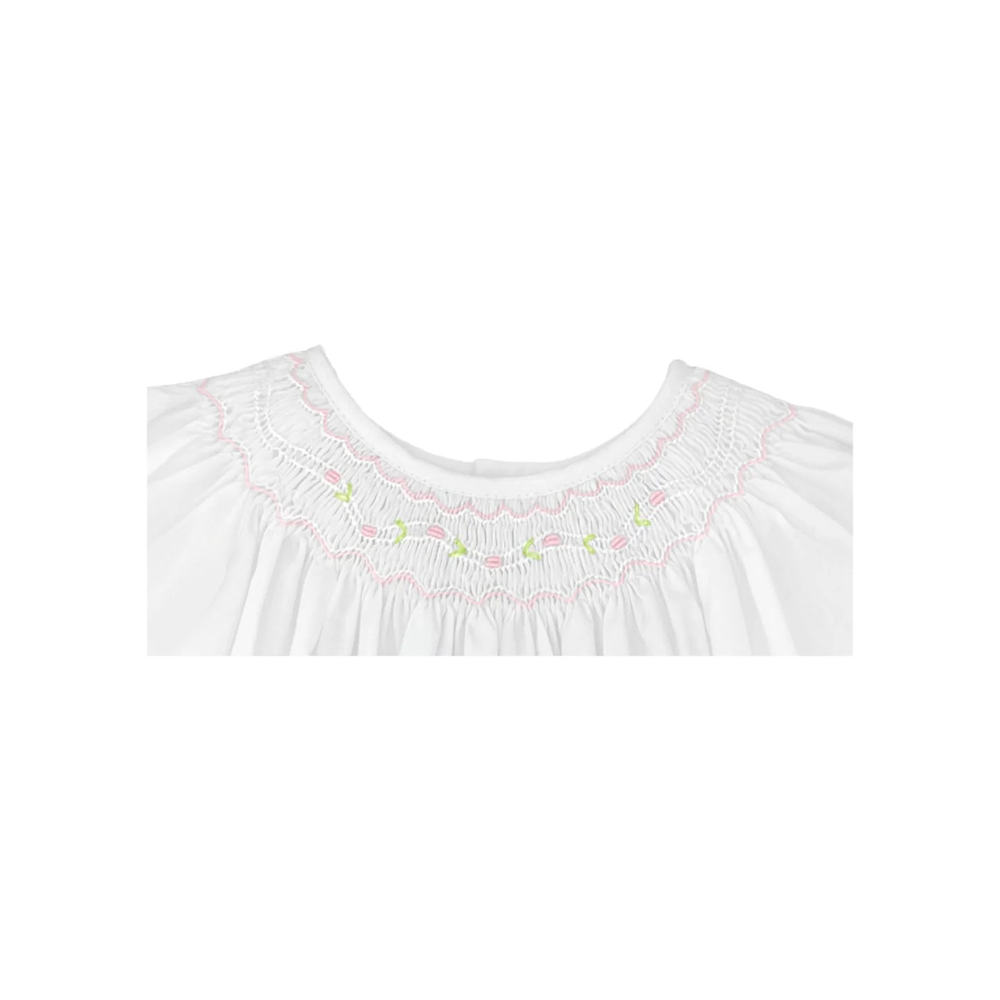 Smocked White Daygown with Voile Insert
