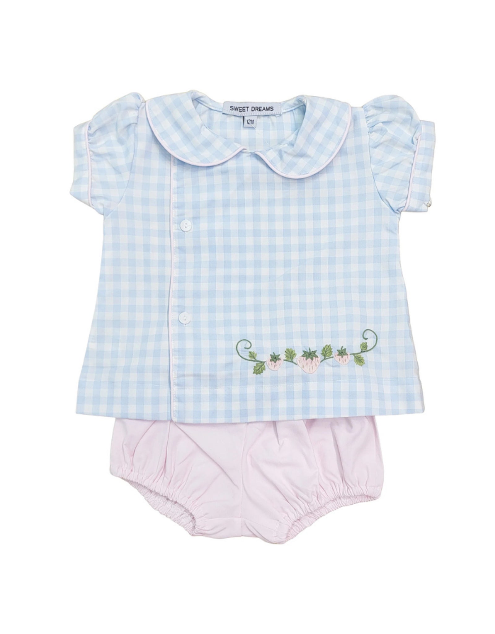 Blue Gingham Strawberry Diaper Set