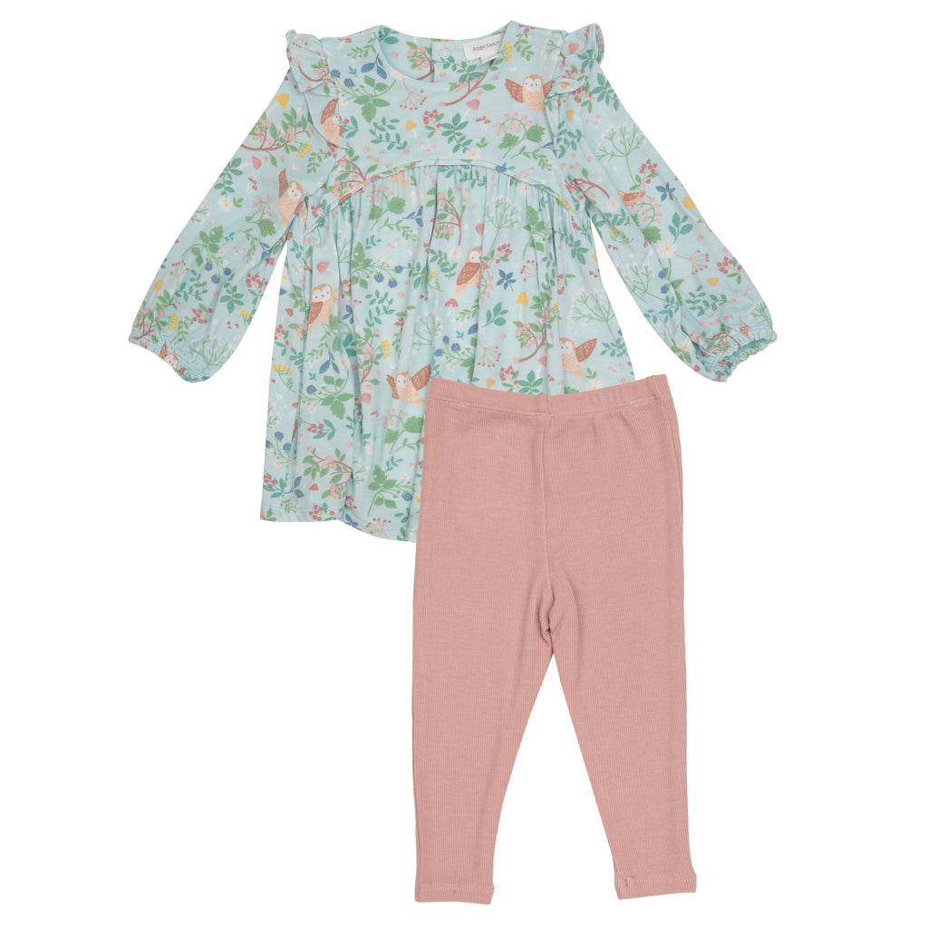 Pretty Owls Ruffle Shoulder Dress + Legging