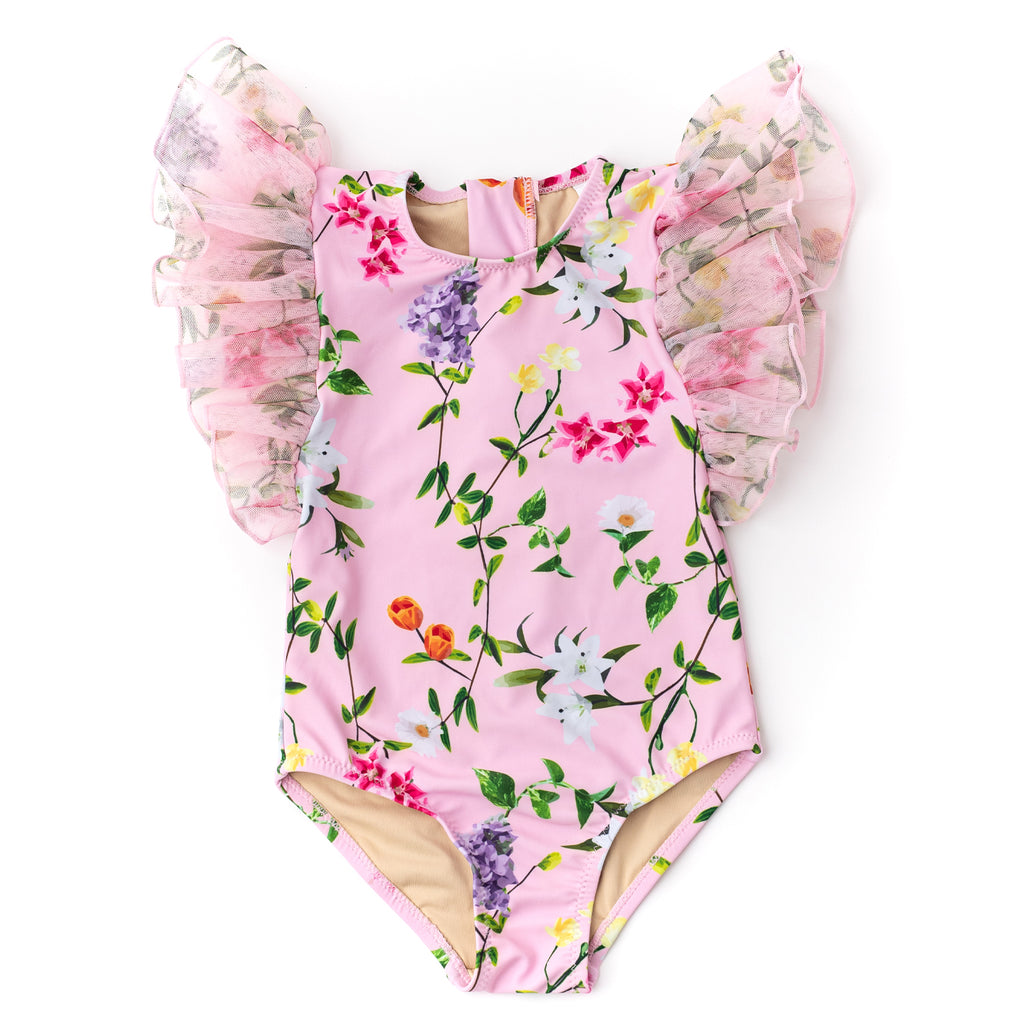 Tulle Sleeve One Piece - Wildflowers