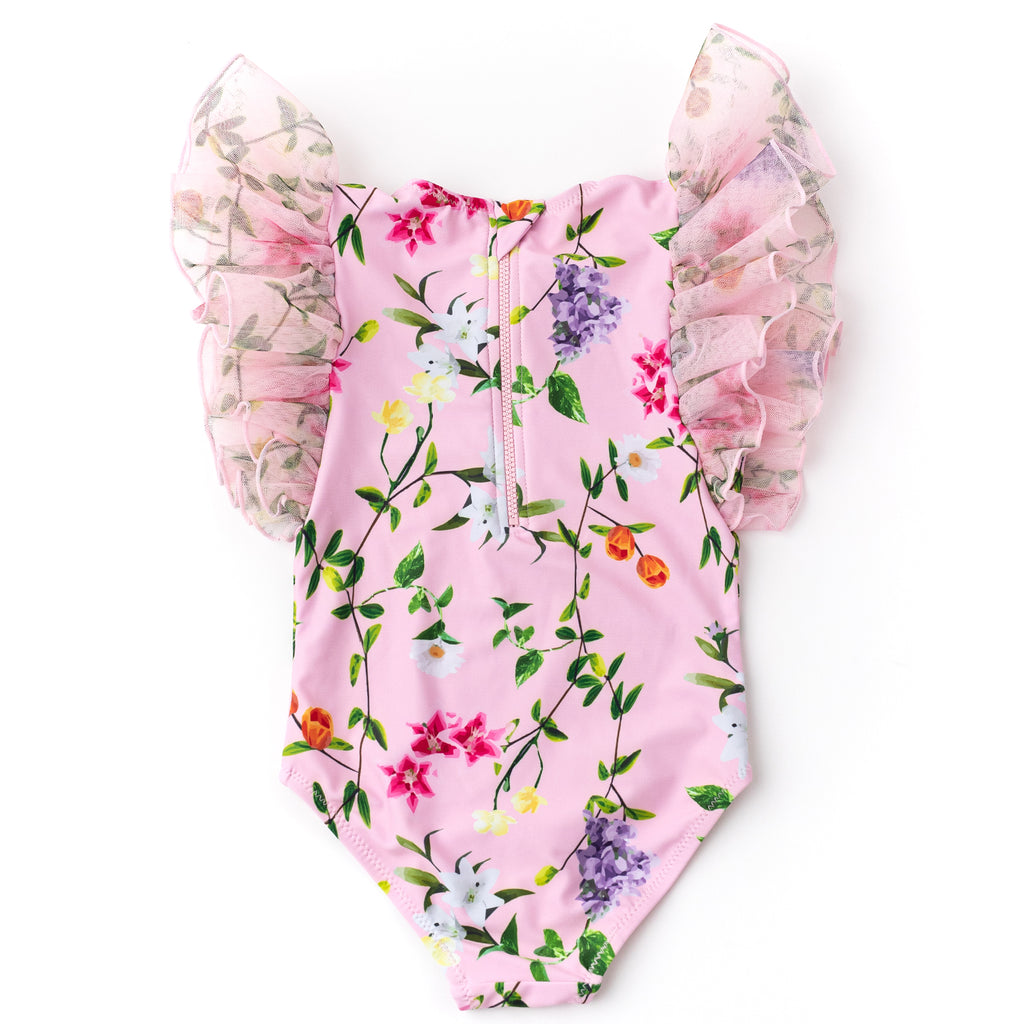 Tulle Sleeve One Piece - Wildflowers