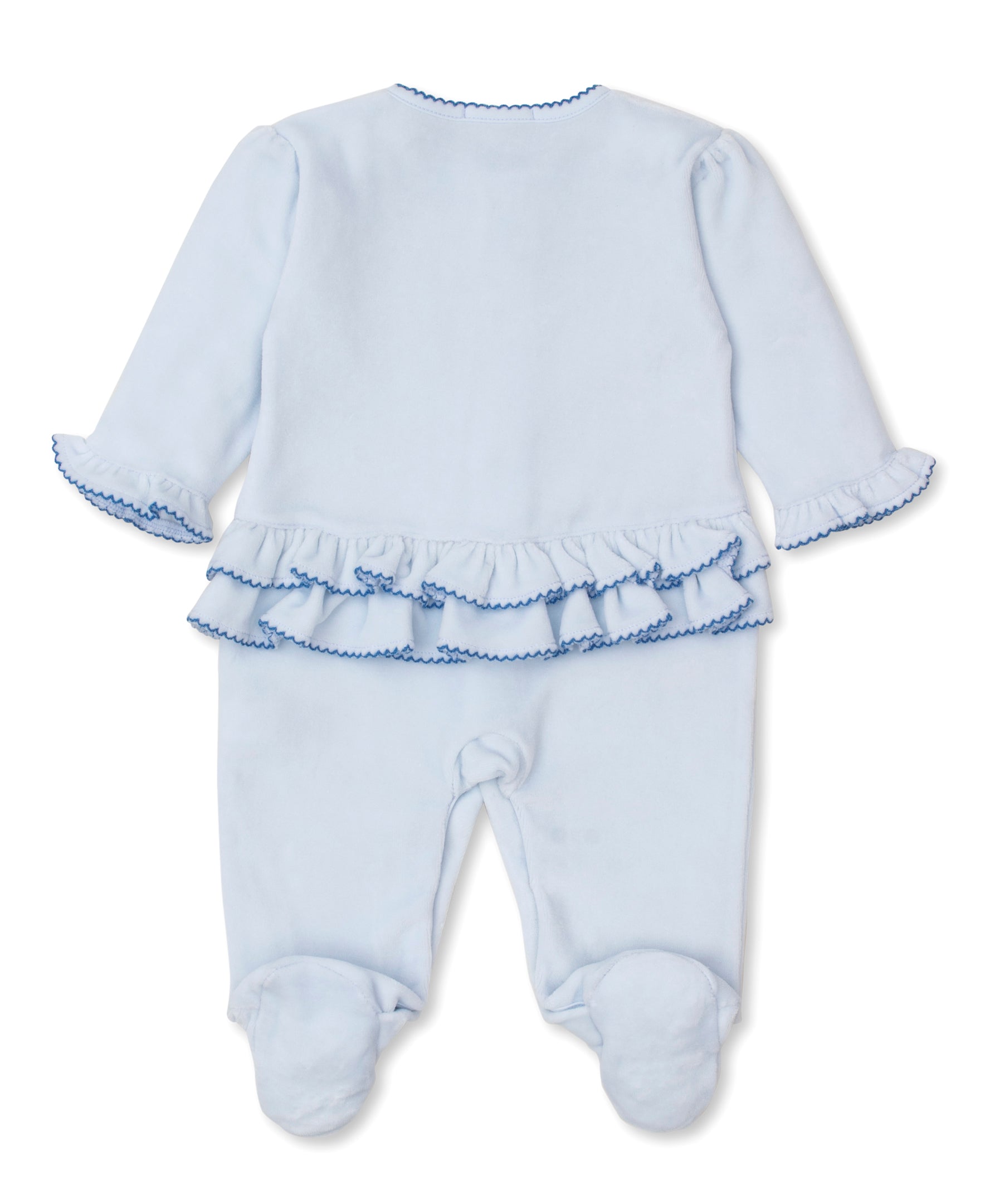 Blooming Bows Velour Footie - Light Blue