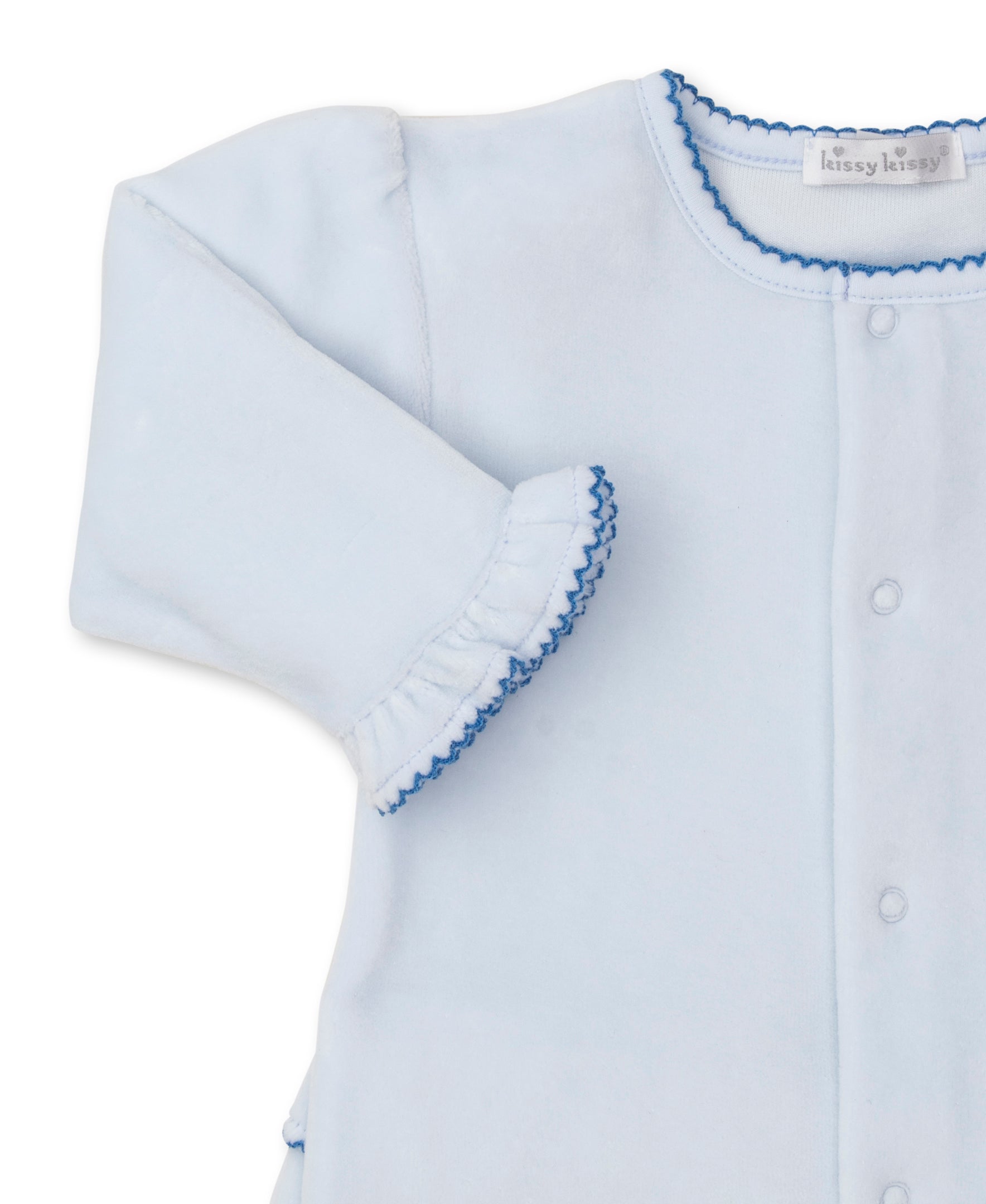 Blooming Bows Velour Footie - Light Blue