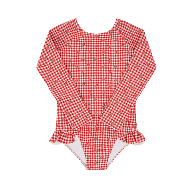 Cranberry Gingham Rashguard One Piece (Pre Order)