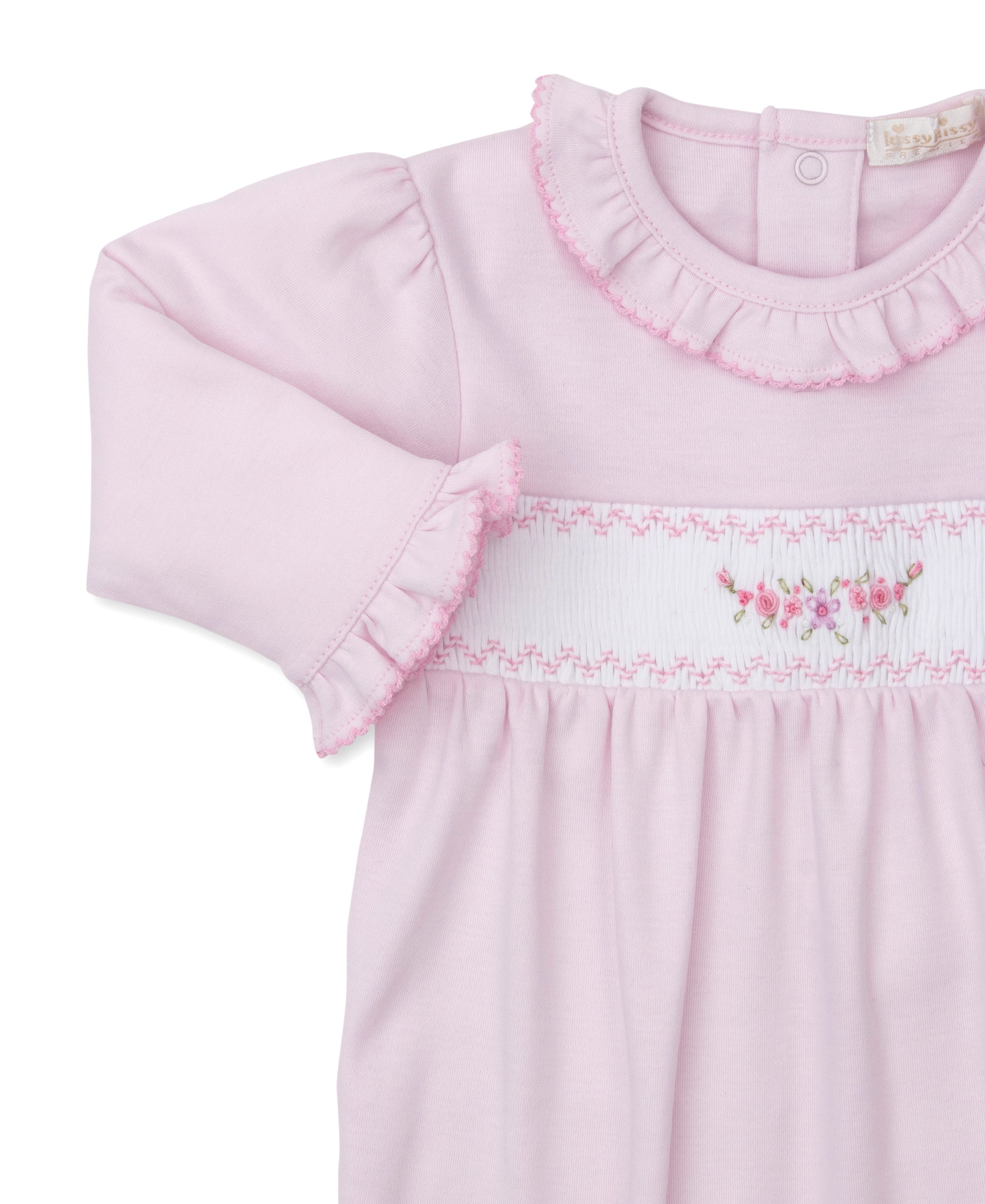 Pink Hand Smocked Flower Footie