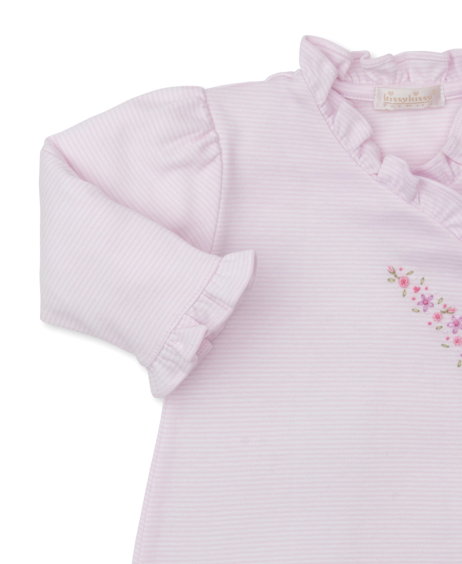 Pink Stripe Flower Embroidered Sack