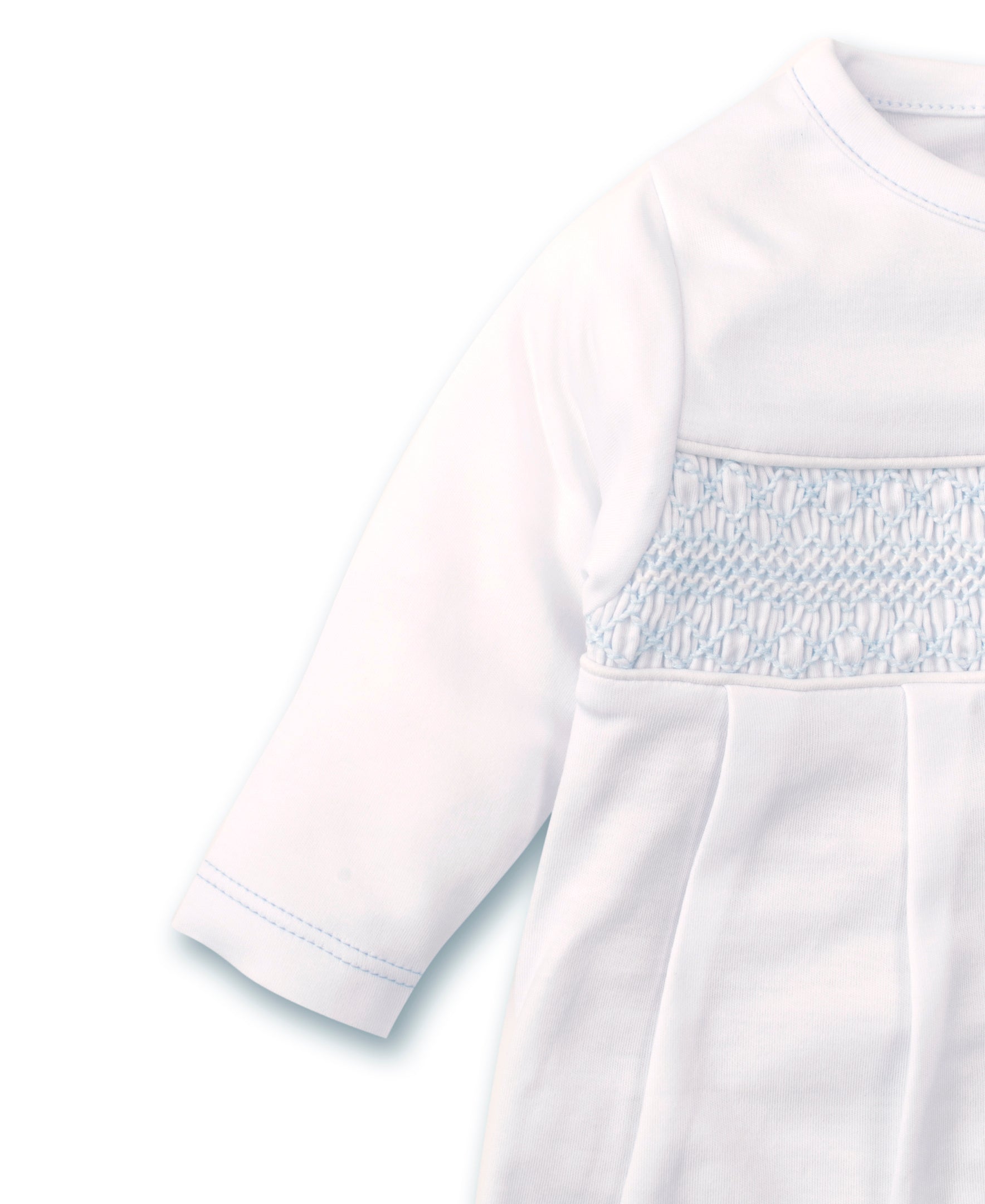 White Sack Light Blue Hand Smocked