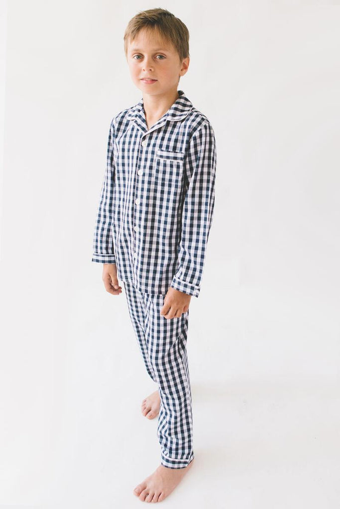 Navy Gingham Flannel Classic Pajama Set