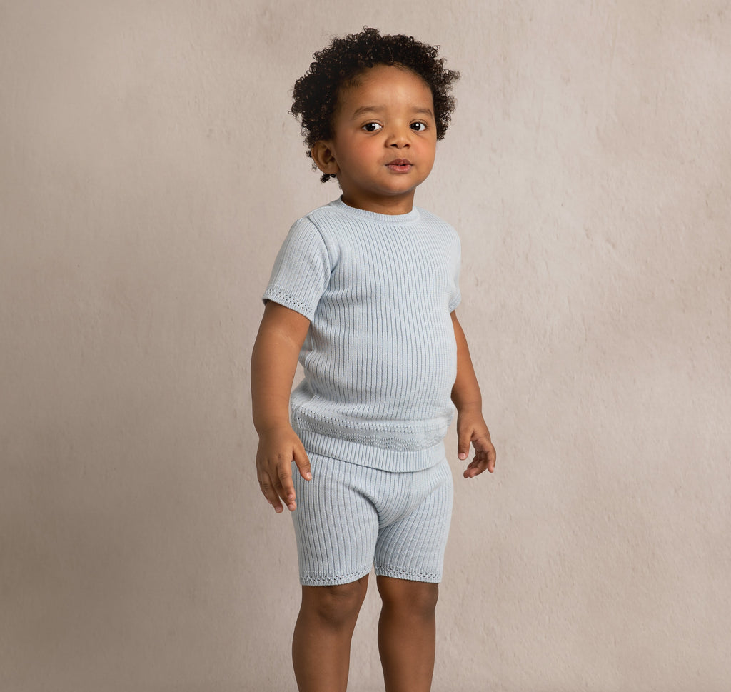 Powder Blue Pointelle Ribbed Set