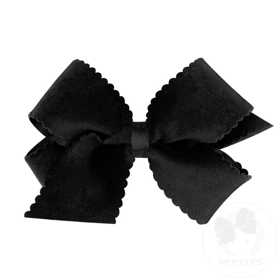 Medium Grosgrain Bow w/ Scalloped Edge Faux Velvet Overlay