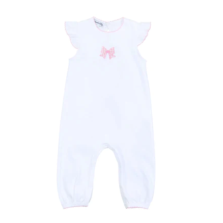 Gingham Bows Emb Flutters Playsuit PK