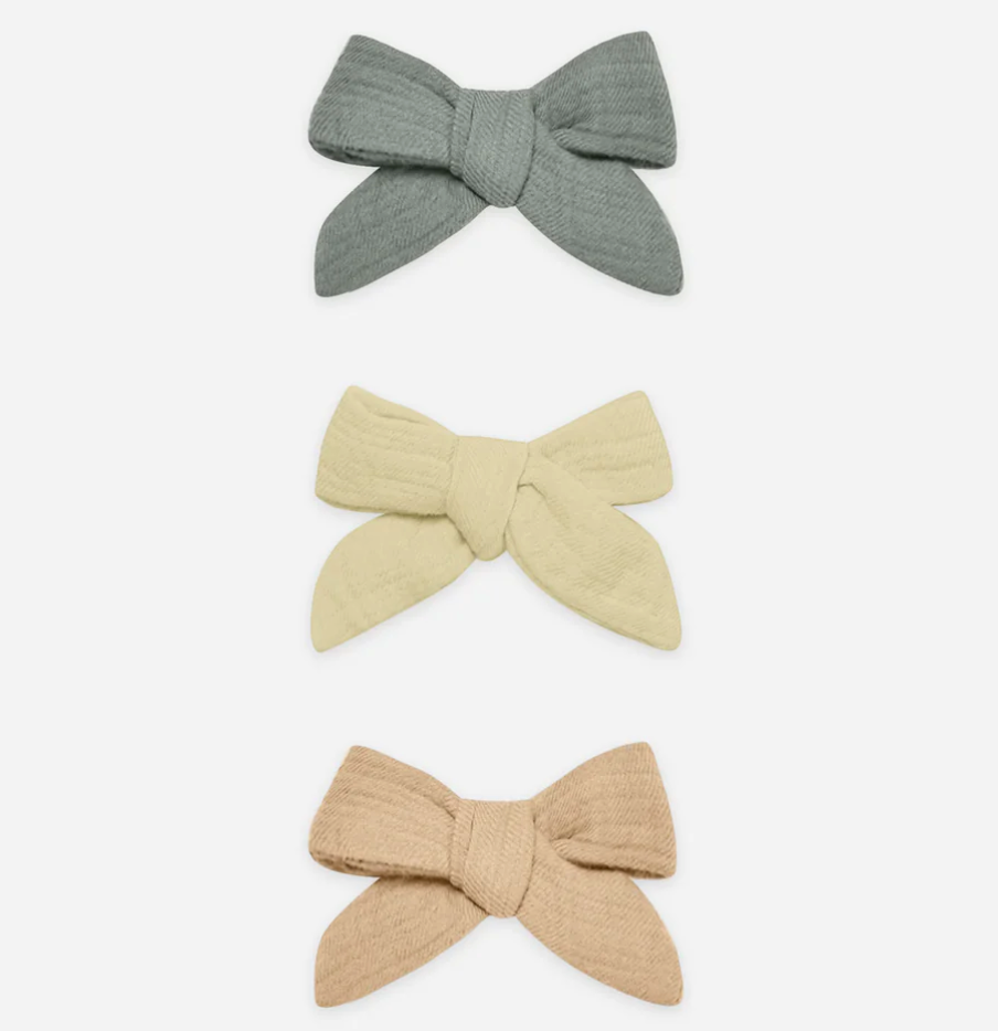 Bow w. Clip Set of 3| Sea Green, Yellow. Apricot