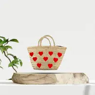 Heart French Market Basket - Straw bag - Bag with Heart